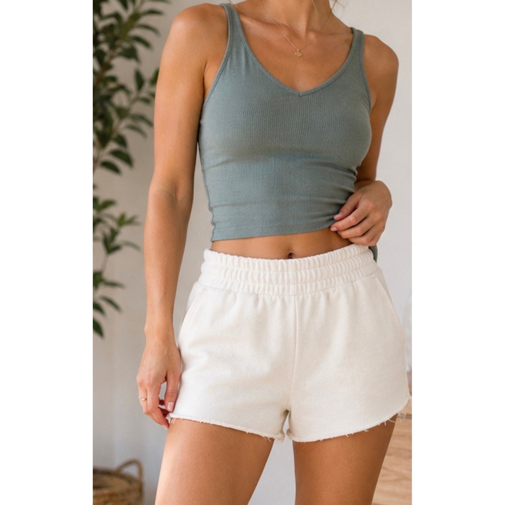 Aerie Women Cream High Waisted French Terry Sweat Shorts Raw Hem XS Off White